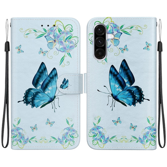 For Galaxy A56 5G Crystal Texture Colored Drawing Leather Phone Case(Blue Pansies)