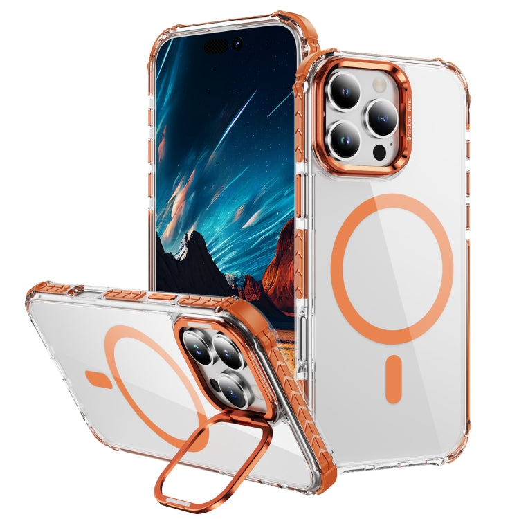 For iPhone 16 Pro Max Rainbow Series Transparent MagSafe Lens Holder Phone Case(Orange) by buy2fix