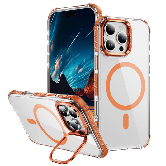 For iPhone 16 Pro Max Rainbow Series Transparent MagSafe Lens Holder Phone Case(Orange) by buy2fix