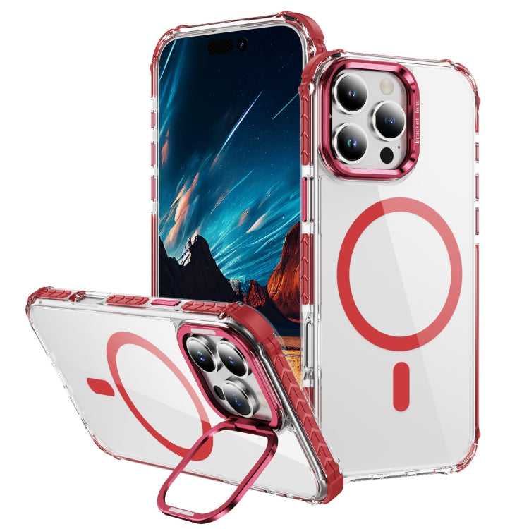 For iPhone 16 Pro Max Rainbow Series Transparent MagSafe Lens Holder Phone Case(Red) by buy2fix