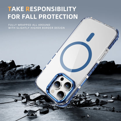 For iPhone 16 Pro Max Rainbow Series Transparent MagSafe Lens Holder Phone Case(Blue) by buy2fix