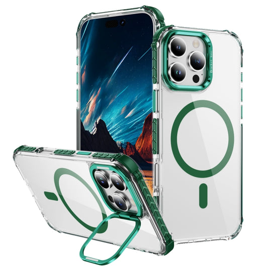 For iPhone 16 Pro Max Rainbow Series Transparent MagSafe Lens Holder Phone Case(Green) by buy2fix