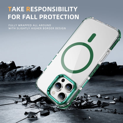 For iPhone 16 Pro Max Rainbow Series Transparent MagSafe Lens Holder Phone Case(Green) by buy2fix