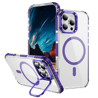 For iPhone 16 Pro Max Rainbow Series Transparent MagSafe Lens Holder Phone Case(Purple) by buy2fix