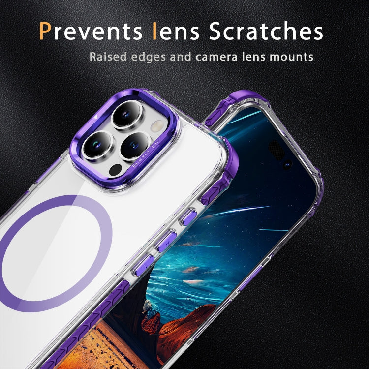 For iPhone 16 Pro Max Rainbow Series Transparent MagSafe Lens Holder Phone Case(Purple) by buy2fix