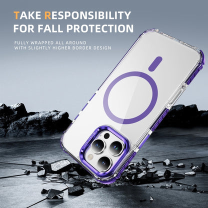 For iPhone 16 Pro Max Rainbow Series Transparent MagSafe Lens Holder Phone Case(Purple) by buy2fix