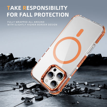 For iPhone 16 Pro Rainbow Series Transparent MagSafe Lens Holder Phone Case(Orange) by buy2fix