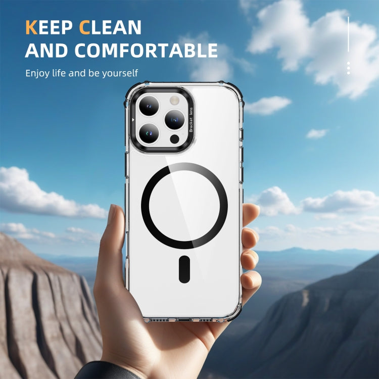 For iPhone 16 Pro Rainbow Series Transparent MagSafe Lens Holder Phone Case(Black) by buy2fix