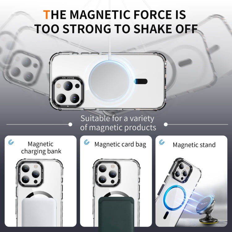 For iPhone 16 Pro Rainbow Series Transparent MagSafe Lens Holder Phone Case(Black) by buy2fix