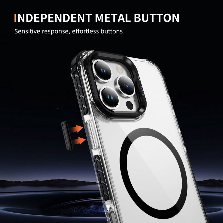 For iPhone 16 Pro Rainbow Series Transparent MagSafe Lens Holder Phone Case(Black) by buy2fix