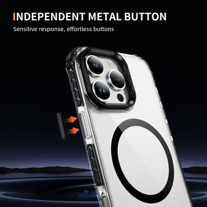 For iPhone 16 Pro Rainbow Series Transparent MagSafe Lens Holder Phone Case(Black) by buy2fix