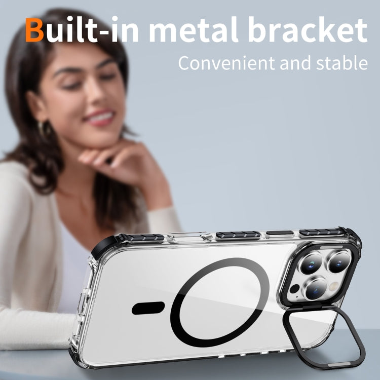 For iPhone 16 Pro Rainbow Series Transparent MagSafe Lens Holder Phone Case(Black) by buy2fix