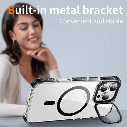 For iPhone 16 Pro Rainbow Series Transparent MagSafe Lens Holder Phone Case(Black) by buy2fix