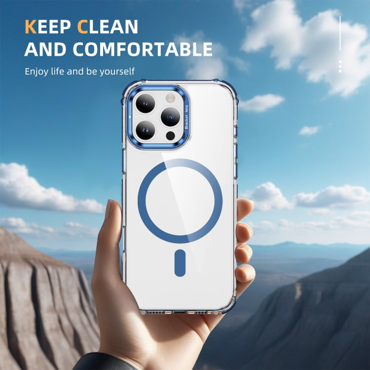 For iPhone 16 Pro Rainbow Series Transparent MagSafe Lens Holder Phone Case(Blue) by buy2fix