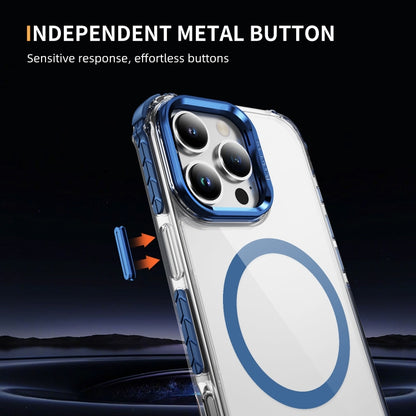 For iPhone 16 Pro Rainbow Series Transparent MagSafe Lens Holder Phone Case(Blue) by buy2fix