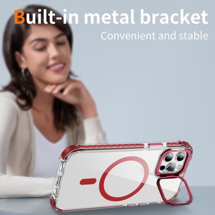 For iPhone 12 Pro Max Rainbow Series Transparent MagSafe Lens Holder Phone Case(Red) by buy2fix