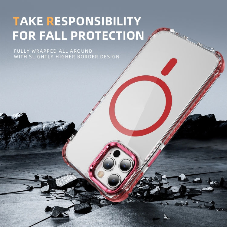 For iPhone 12 Pro Max Rainbow Series Transparent MagSafe Lens Holder Phone Case(Red) by buy2fix