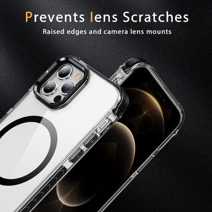 For iPhone 12 Pro Rainbow Series Transparent MagSafe Lens Holder Phone Case(Black) by buy2fix