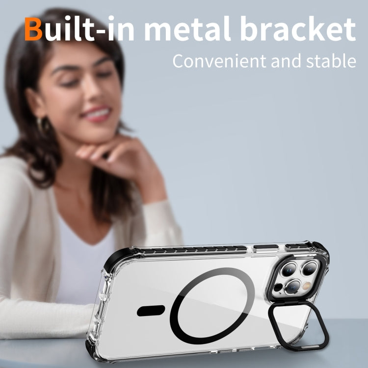 For iPhone 12 Pro Rainbow Series Transparent MagSafe Lens Holder Phone Case(Black) by buy2fix