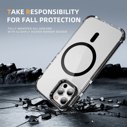 For iPhone 12 Pro Rainbow Series Transparent MagSafe Lens Holder Phone Case(Black) by buy2fix