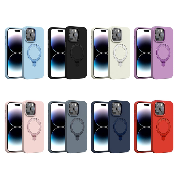 For iPhone 14 Liquid Silicone MagSafe Metal Ring Holder Phone Case(Black) by buy2fix