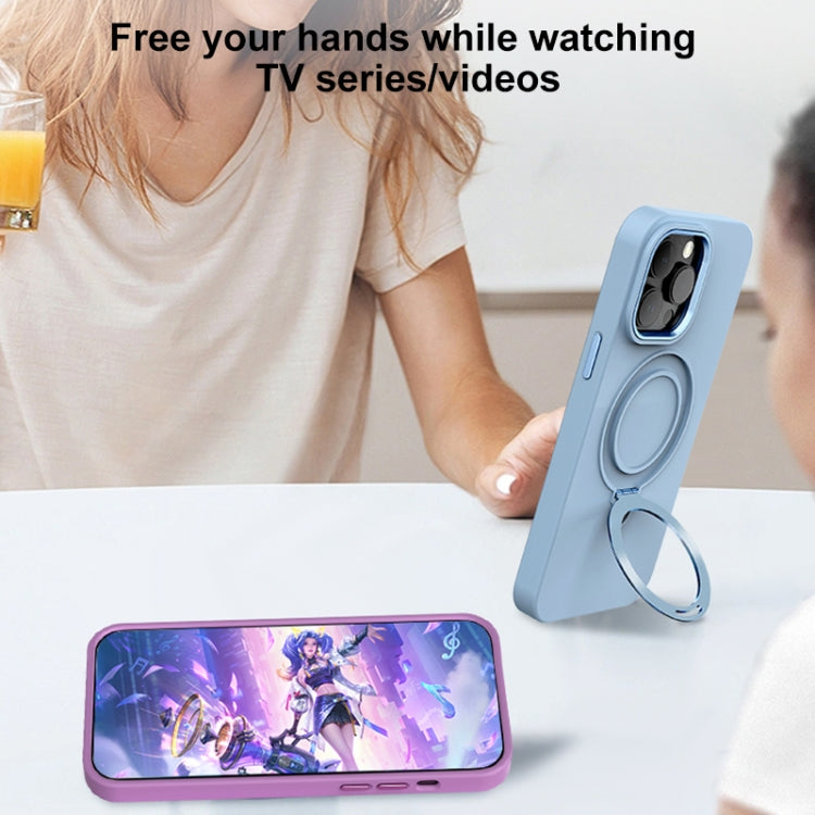 For iPhone 14 Liquid Silicone MagSafe Metal Ring Holder Phone Case(Black) by buy2fix