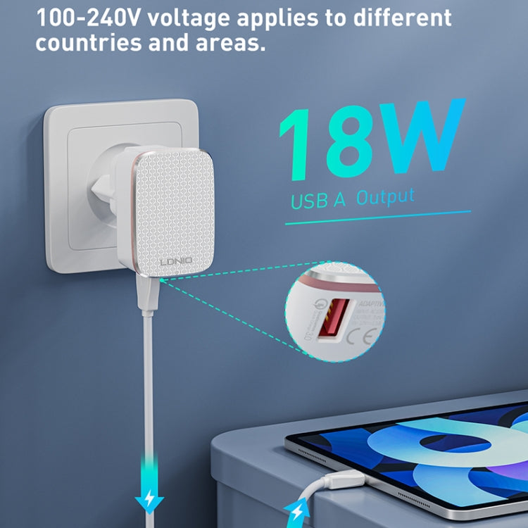 LDNIO A1204Q QC3.0 18W USB Fast Charger with 1m USB to Micro USB Cable, Plug Type:AU Plug(White Gold) - USB Charger by LDNIO | Online Shopping UK | buy2fix