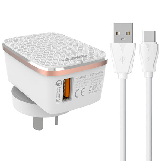 LDNIO A1204Q QC3.0 18W USB Fast Charger with 1m USB to USB-C / Type-C Cable, Plug Type:US Plug(White Gold) - USB Charger by LDNIO | Online Shopping UK | buy2fix