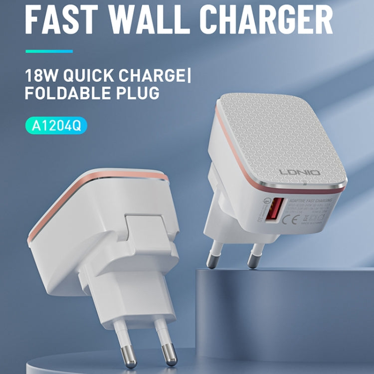 LDNIO A1204Q QC3.0 18W USB Fast Charger with 1m USB to USB-C / Type-C Cable, Plug Type:UK Plug(White Gold) - USB Charger by LDNIO | Online Shopping UK | buy2fix