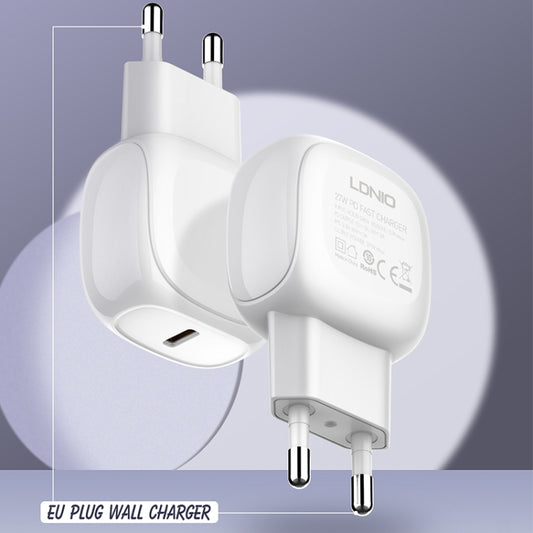 LDNIO A1206C PD27W USB-C / Type-C Fast Charger with 1m Type-C Cable, Plug Type:EU Plug(White) - USB Charger by LDNIO | Online Shopping UK | buy2fix