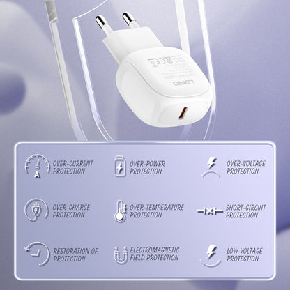 LDNIO A1206C PD27W USB-C / Type-C Fast Charger with 1m Type-C Cable, Plug Type:EU Plug(White) - USB Charger by LDNIO | Online Shopping UK | buy2fix