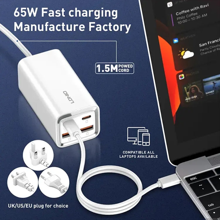 LDNIO A4610C PD65W Dual USB-C / Type-C + Dual USB Fast Charger, Cable Length: 1.5m, Plug Type:UK Plug(White) - USB Charger by LDNIO | Online Shopping UK | buy2fix