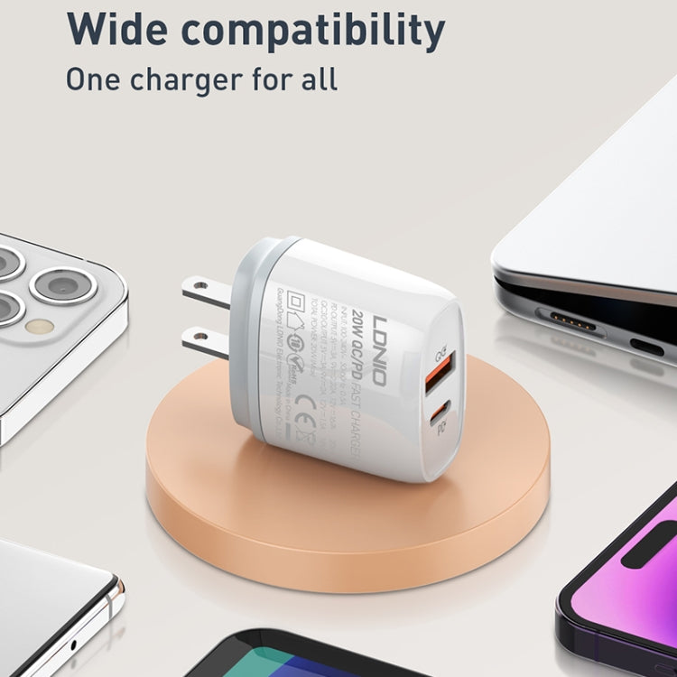 LDNIO Q229 QC3.0 / PD20W USB + Type-C Fast Charger with 1m Type-C to Type-C Cable, Plug Type:US Plug(White) - USB Charger by LDNIO | Online Shopping UK | buy2fix