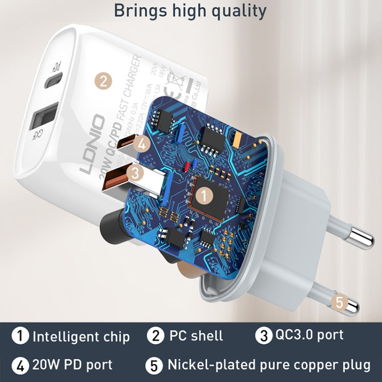LDNIO Q229 QC3.0 / PD20W USB + Type-C Fast Charger with 1m Type-C to Type-C Cable, Plug Type:US Plug(White) - USB Charger by LDNIO | Online Shopping UK | buy2fix