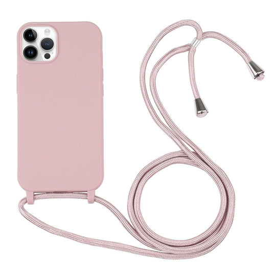 Candy Colors TPU Protective Phone Case with Lanyard For iPhone 16 Pro(Rose Gold)