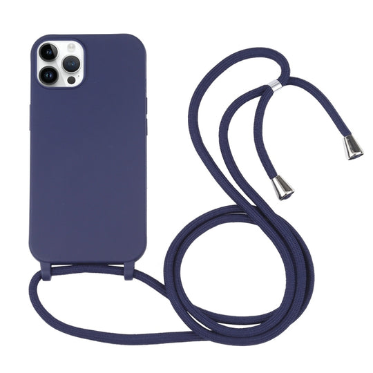 Candy Colors TPU Protective Phone Case with Lanyard For iPhone 16 Pro(Dark Blue)