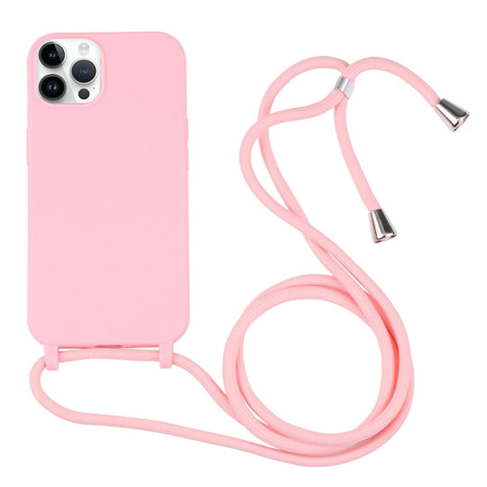 Candy Colors TPU Protective Phone Case with Lanyard For iPhone 16 Pro(Pink)
