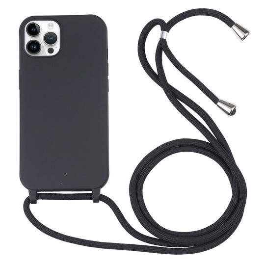 Candy Colors TPU Protective Phone Case with Lanyard For iPhone 16 Pro(Black)