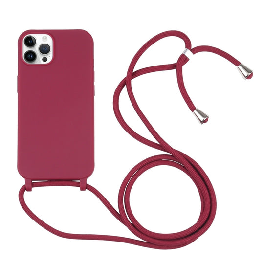 Candy Colors TPU Protective Phone Case with Lanyard For iPhone 16 Pro(Red)