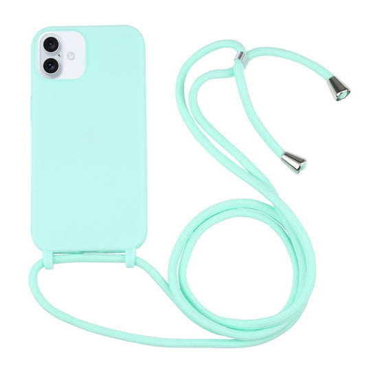 Candy Colors TPU Protective Phone Case with Lanyard For iPhone 16 Plus(Mint Green)