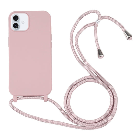 Candy Colors TPU Protective Phone Case with Lanyard For iPhone 16 Plus(Rose Gold)