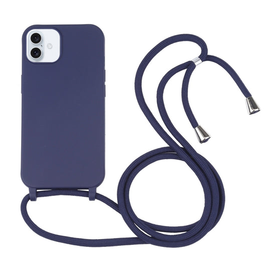 Candy Colors TPU Protective Phone Case with Lanyard For iPhone 16 Plus(Dark Blue) - iPhone 16 Plus Cases by buy2fix | Online Shopping UK | buy2fix