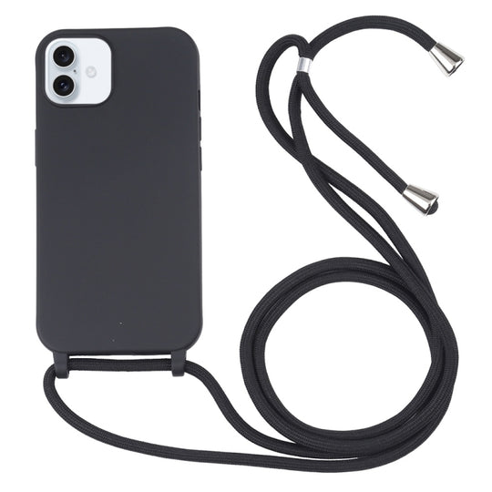 Candy Colors TPU Protective Phone Case with Lanyard For iPhone 16 Plus(Black)