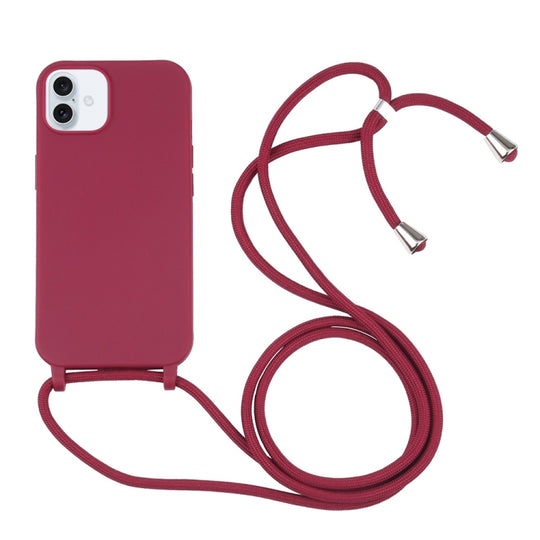 Candy Colors TPU Protective Phone Case with Lanyard For iPhone 16 Plus(Red)
