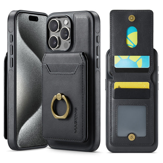 For iPhone 15 Pro MAGKING K1 MagSafe Detachable Wallet RFID Back Cover Phone Case(Black)