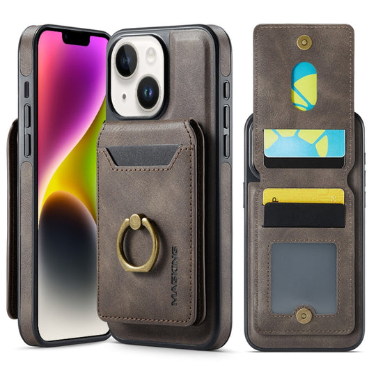 For iPhone 14 Plus MAGKING K1 MagSafe Detachable Wallet RFID Back Cover Phone Case(Coffee)