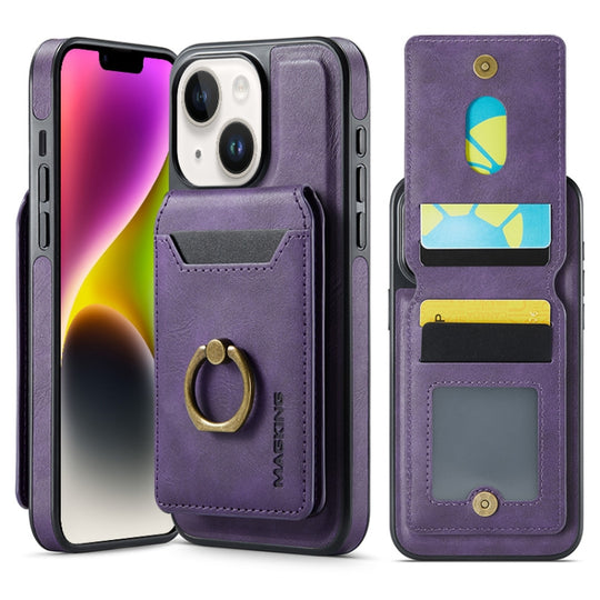 For iPhone 14 Plus MAGKING K1 MagSafe Detachable Wallet RFID Back Cover Phone Case(Purple)