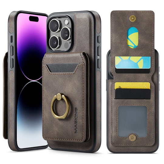 For iPhone 14 Pro MAGKING K1 MagSafe Detachable Wallet RFID Back Cover Phone Case(Coffee)