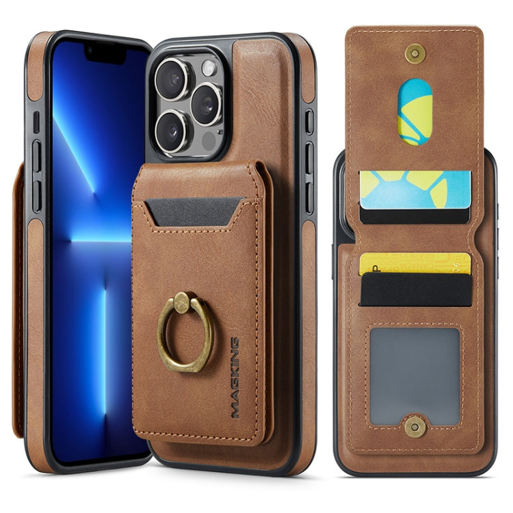 For iPhone 13 Pro Max MAGKING K1 MagSafe Detachable Wallet RFID Back Cover Phone Case(Brown) - iPhone 13 Pro Max Cases by MAGKING | Online Shopping UK | buy2fix