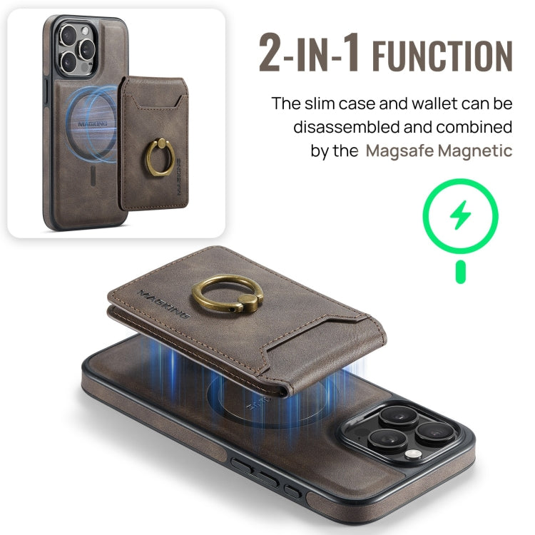 For iPhone 12 MAGKING K1 MagSafe Detachable Wallet RFID Back Cover Phone Case(Coffee) - iPhone 12 / 12 Pro Cases by MAGKING | Online Shopping UK | buy2fix